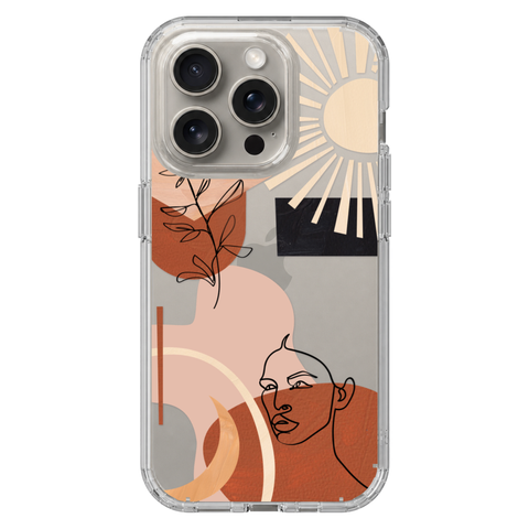 Modern Line Art Collage Clear Phone Case shown on iPhone 15 Pro