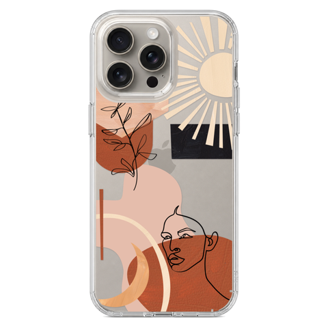 Modern Line Art Collage Clear Phone Case shown on iPhone 15 Pro Max