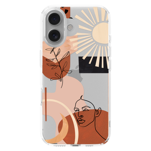 Modern Line Art Collage Clear Phone Case shown on iPhone 16