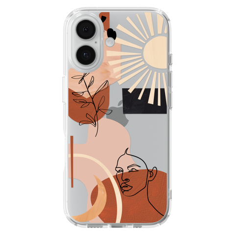 Modern Line Art Collage Clear Phone Case shown on iPhone 17