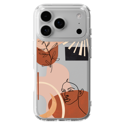 Modern Line Art Collage Clear Phone Case shown on iPhone 17 Pro