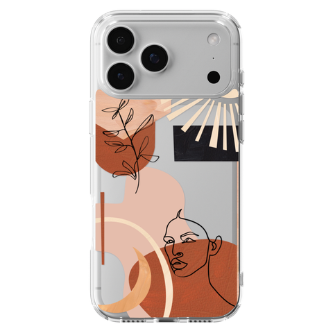 Modern Line Art Collage Clear Phone Case shown on iPhone 17 Pro Max