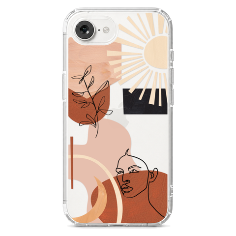 Modern Line Art Collage Clear Phone Case shown on iPhone 17e