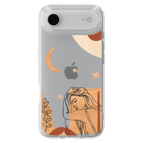 Modern Moon Line Art Collage Clear Phone Case shown on iPhone 17 Air