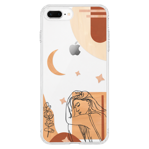 Modern Moon Line Art Collage Clear Phone Case shown on iPhone 7 Plus/8 Plus