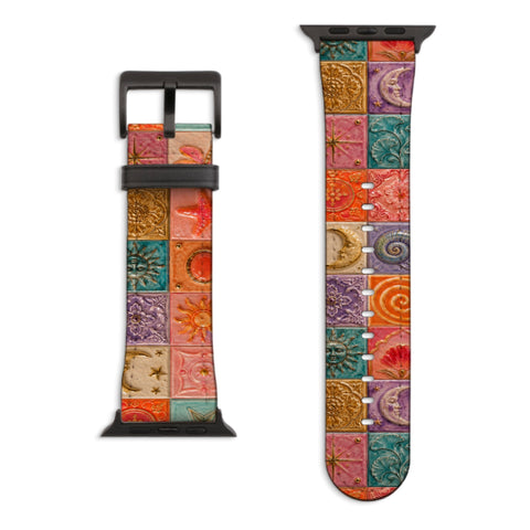 Nautical Whimsy Tiles Apple Watch Band with Matte Black hardware