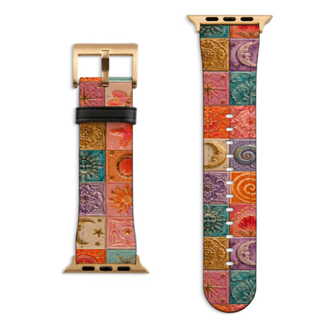 Nautical Whimsy Tiles Apple Watch Band with Matte Gold hardware