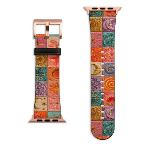 Nautical Whimsy Tiles Apple Watch Band with Matte Rose Gold hardware
