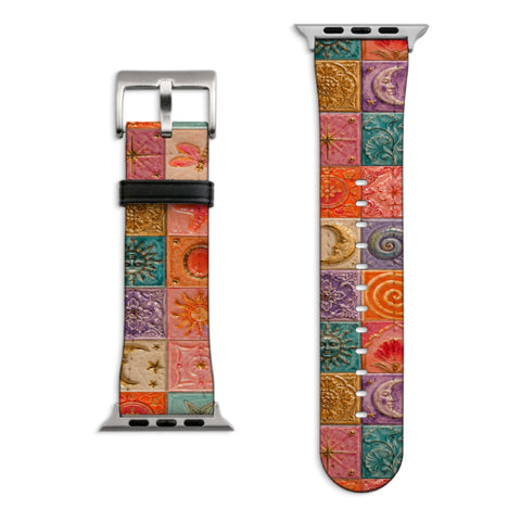 Nautical Whimsy Tiles Apple Watch Band with Matte Silver hardware
