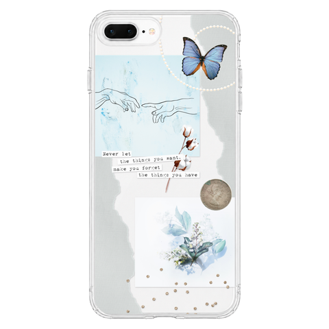 Pale Blue Butterfly Scraps Clear Phone Case shown on iPhone 7 Plus/8 Plus