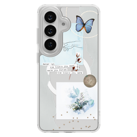 Pale Blue Butterfly Scraps Clear Phone Case on Galaxy S26 Plus Clear MagSafe case
