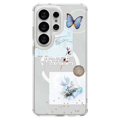 Pale Blue Butterfly Scraps Clear Phone Case on Galaxy S26 Ultra Clear MagSafe case