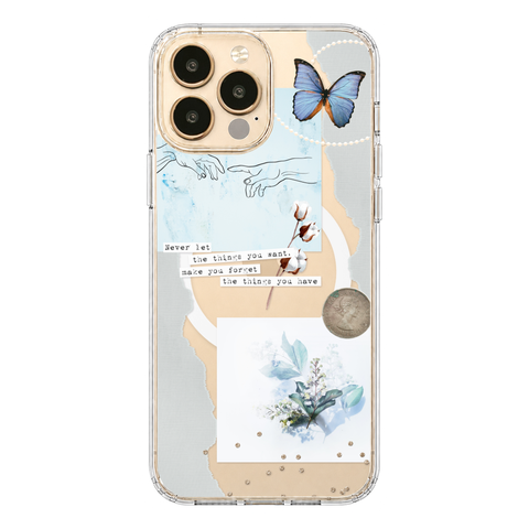 Pale Blue Butterfly Scraps Clear Phone Case on iPhone 13 Pro Max Clear MagSafe case