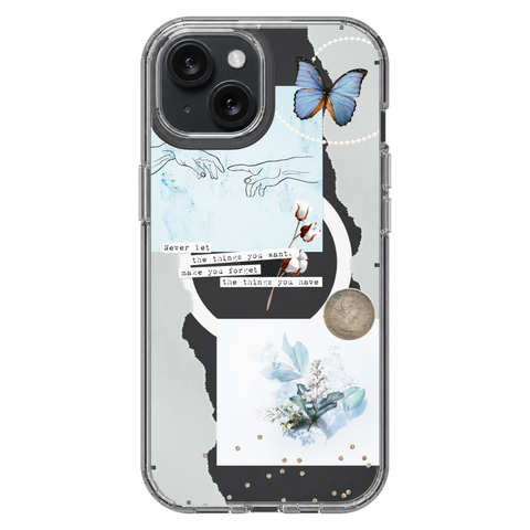 Pale Blue Butterfly Scraps Clear Phone Case on iPhone 15 Clear MagSafe case