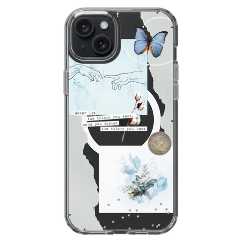 Pale Blue Butterfly Scraps Clear Phone Case on iPhone 15 Plus Clear MagSafe case