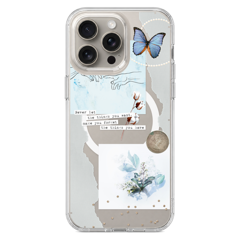 Pale Blue Butterfly Scraps Clear Phone Case on iPhone 15 Pro Max Clear MagSafe case