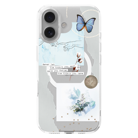 Pale Blue Butterfly Scraps Clear Phone Case on iPhone 16 Clear MagSafe case