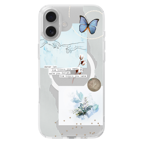 Pale Blue Butterfly Scraps Clear Phone Case on iPhone 16 Plus Clear MagSafe case