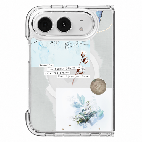 Pale Blue Butterfly Scraps on an iPhone Duo MagSafe clear phone case — The Urban Flair