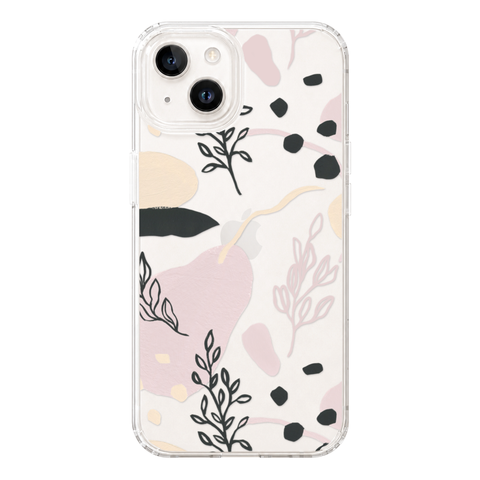 Pale Modern Shapes Clear Phone Case shown on iPhone 13