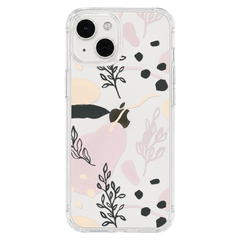 Pale Modern Shapes Clear Phone Case shown on iPhone 13 Mini