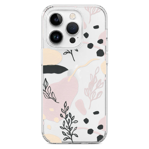 Pale Modern Shapes Clear Phone Case shown on iPhone 14 Pro