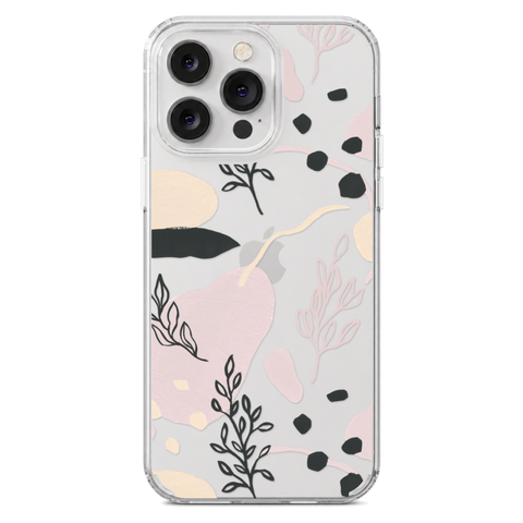 Pale Modern Shapes Clear Phone Case shown on iPhone 14 Pro Max