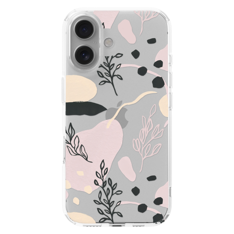 Pale Modern Shapes Clear Phone Case shown on iPhone 16