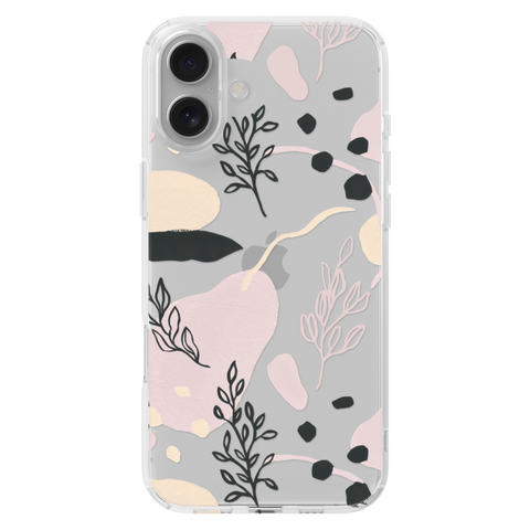 Pale Modern Shapes Clear Phone Case shown on iPhone 16 Plus