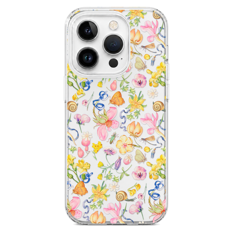 Pastel Garden Party Phone Case For iPhone 17 16 15 14 13 7 8 SE Galaxy S26 S25 shown on iPhone 14 Pro