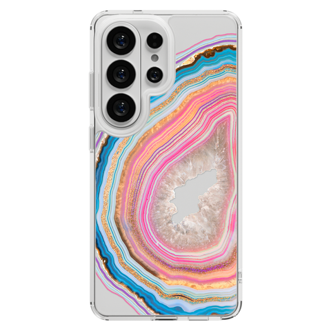 Pastel Geode Clear Phone Case shown on Galaxy S25 Ultra