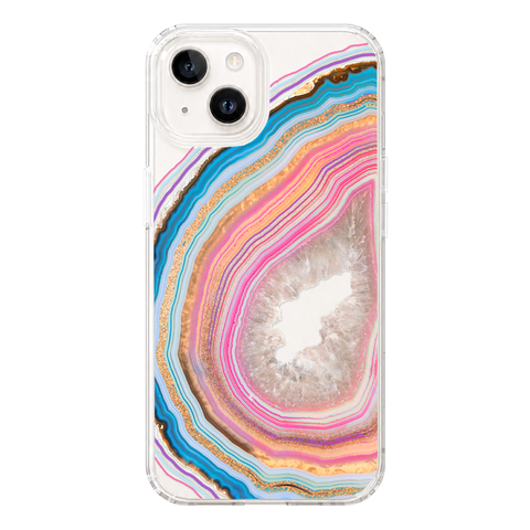 Pastel Geode Clear Phone Case shown on iPhone 13