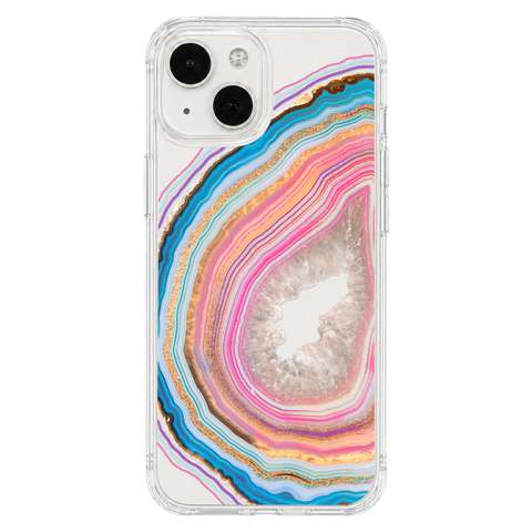 Pastel Geode Clear Phone Case shown on iPhone 13 Mini