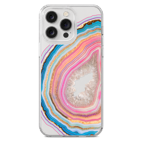 Pastel Geode Clear Phone Case shown on iPhone 14 Pro Max