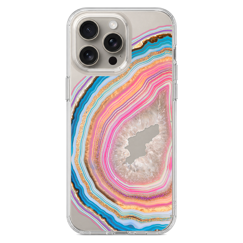 Pastel Geode Clear Phone Case shown on iPhone 15 Pro Max