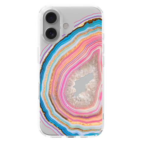 Pastel Geode Clear Phone Case shown on iPhone 16