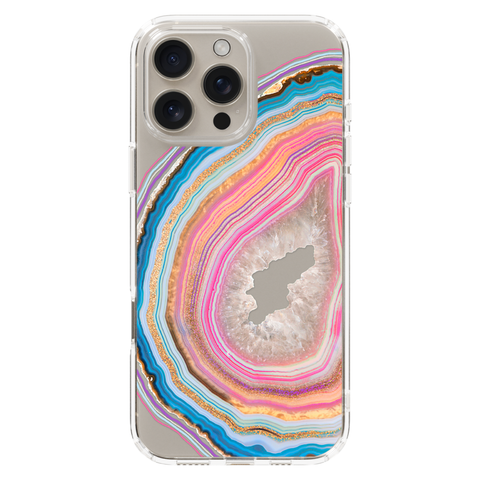 Pastel Geode Clear Phone Case shown on iPhone 16 Pro