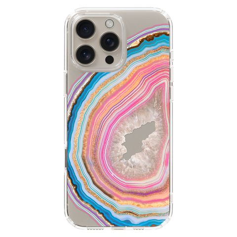 Pastel Geode Clear Phone Case shown on iPhone 16 Pro Max