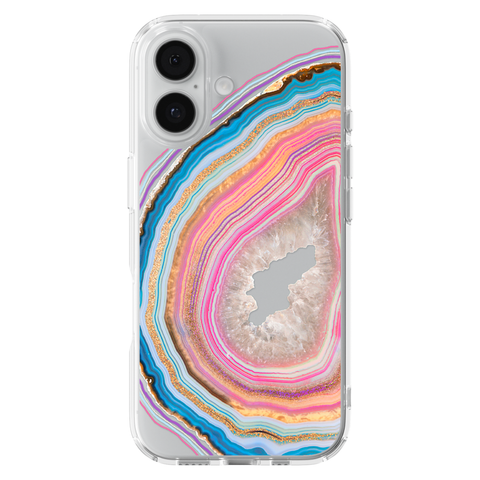 Pastel Geode Clear Phone Case shown on iPhone 17
