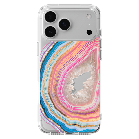 Pastel Geode Clear Phone Case shown on iPhone 17 Pro Max