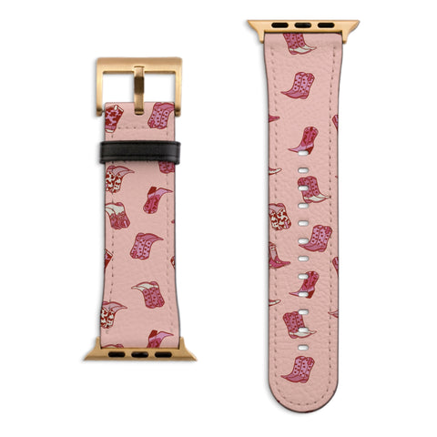 Pink Cowgirl Boots Apple Watch Band with Matte Gold hardware