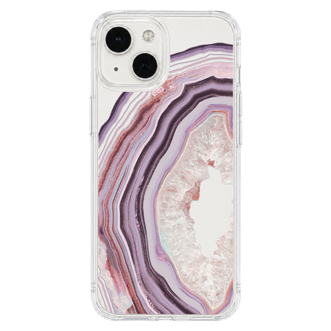 Pink Lilac Agate Geode Slice Clear Phone Case shown on iPhone 13 Mini