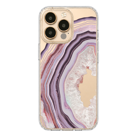 Pink Lilac Agate Geode Slice Clear Phone Case shown on iPhone 13 Pro