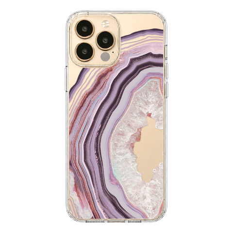 Pink Lilac Agate Geode Slice Clear Phone Case shown on iPhone 13 Pro Max