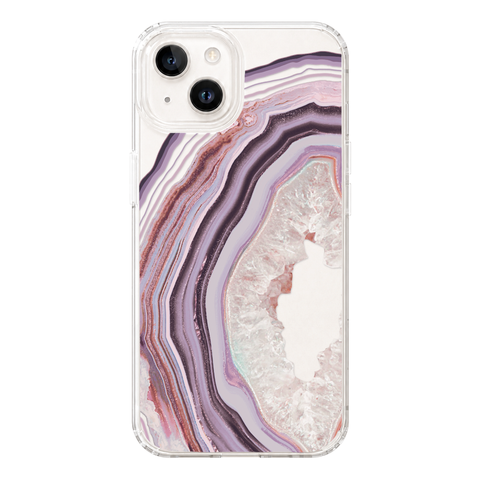 Pink Lilac Agate Geode Slice Clear Phone Case shown on iPhone 14