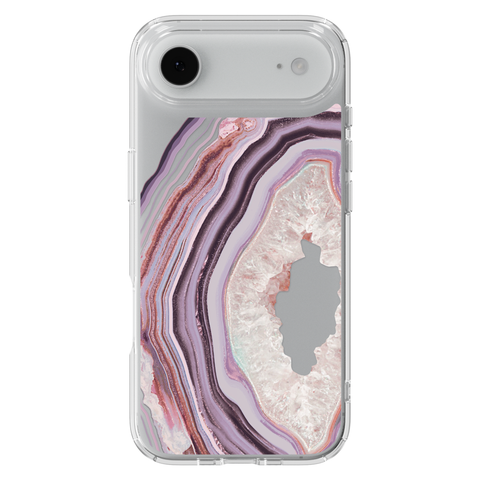 Pink Lilac Agate Geode Slice Clear Phone Case shown on iPhone 17 Air