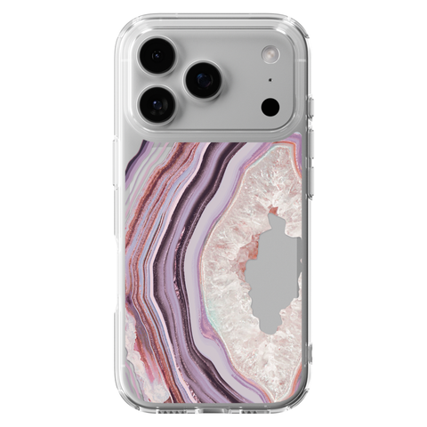 Pink Lilac Agate Geode Slice Clear Phone Case shown on iPhone 17 Pro