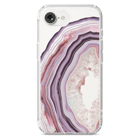 Pink Lilac Agate Geode Slice Clear Phone Case shown on iPhone 17e