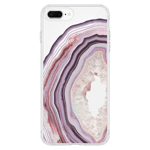 Pink Lilac Agate Geode Slice Clear Phone Case shown on iPhone 7 Plus/8 Plus