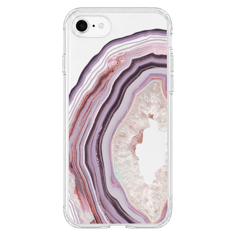 Pink Lilac Agate Geode Slice Clear Phone Case shown on iPhone SE [2020/2022]